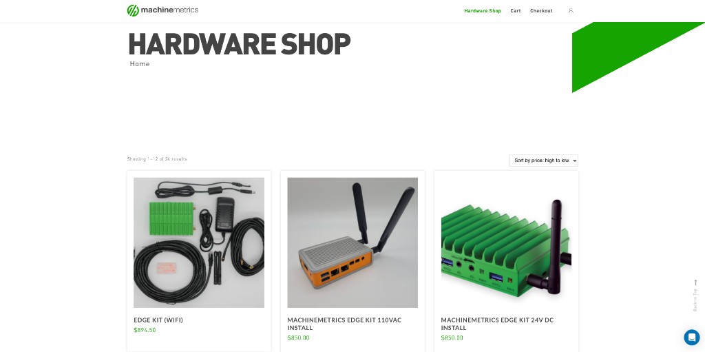 MachineMetrics Hardware Shop showing Edge Kit options and pricing