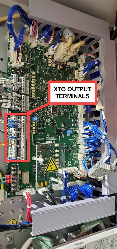 XTO output terminals location inside the Brother electrical cabinet