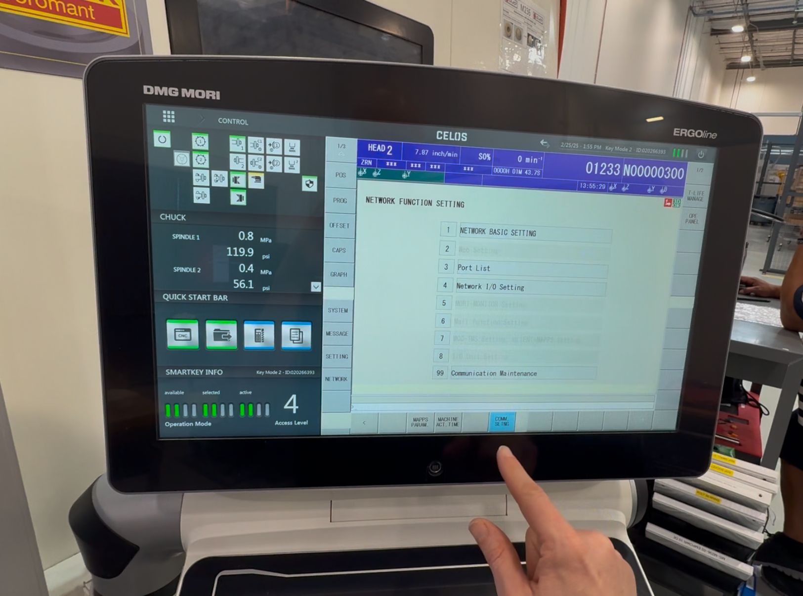 Network Function Setting menu — select option 1 (Network Basic Setting) to configure IP and FOCAS