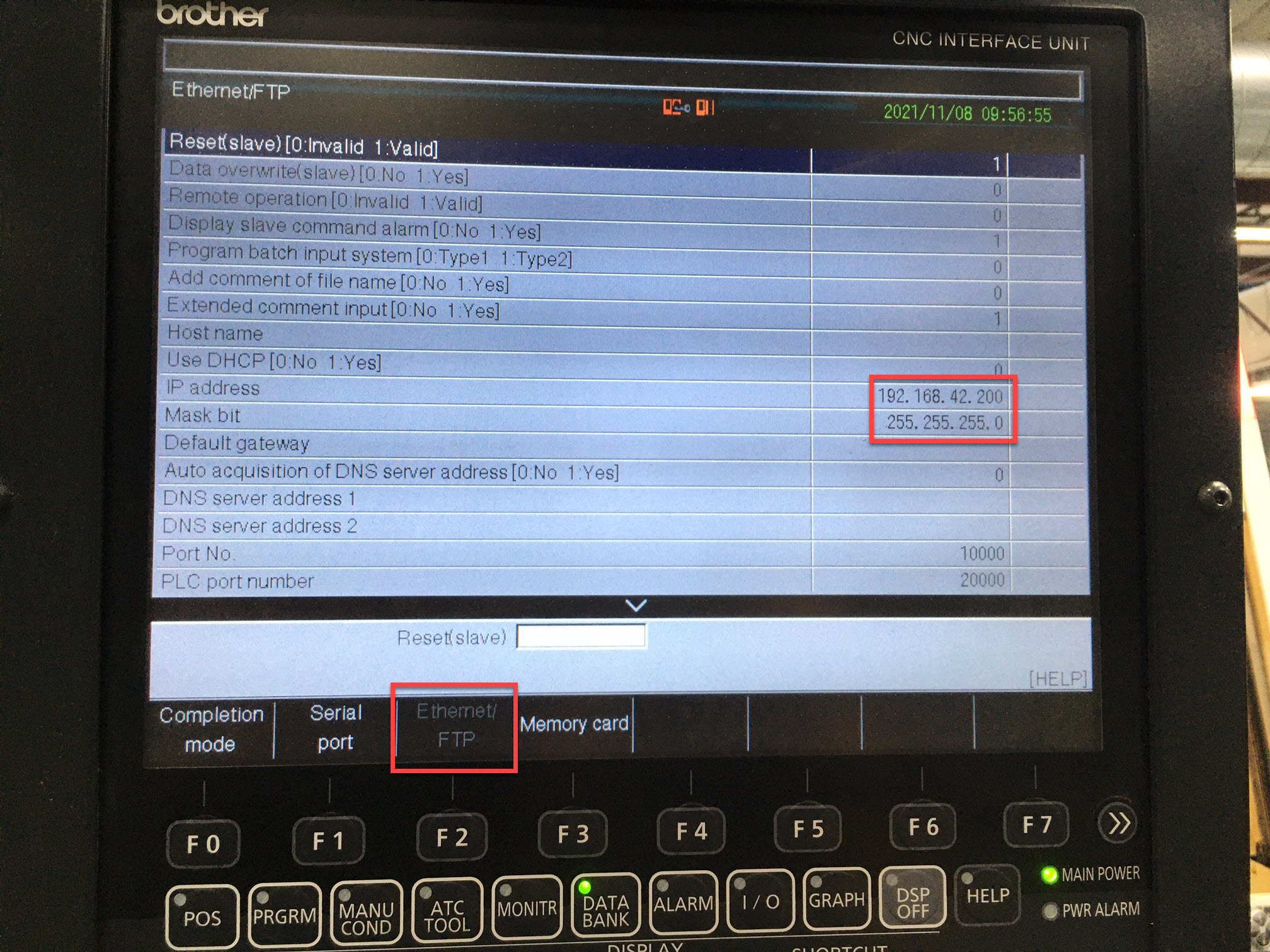 Ethernet/FTP tab in Communication Parameters