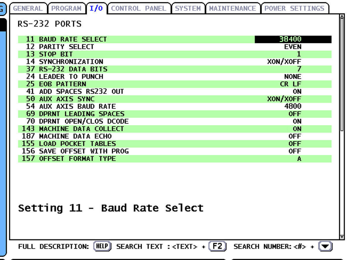 Haas I/O Settings Screen