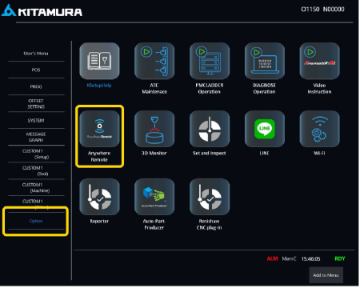 Kitamura Arumatik-Mi Options tab with the AnyWhere Remote icon highlighted