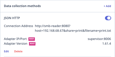 JSON HTTP data collection method with the smb-reader connection address