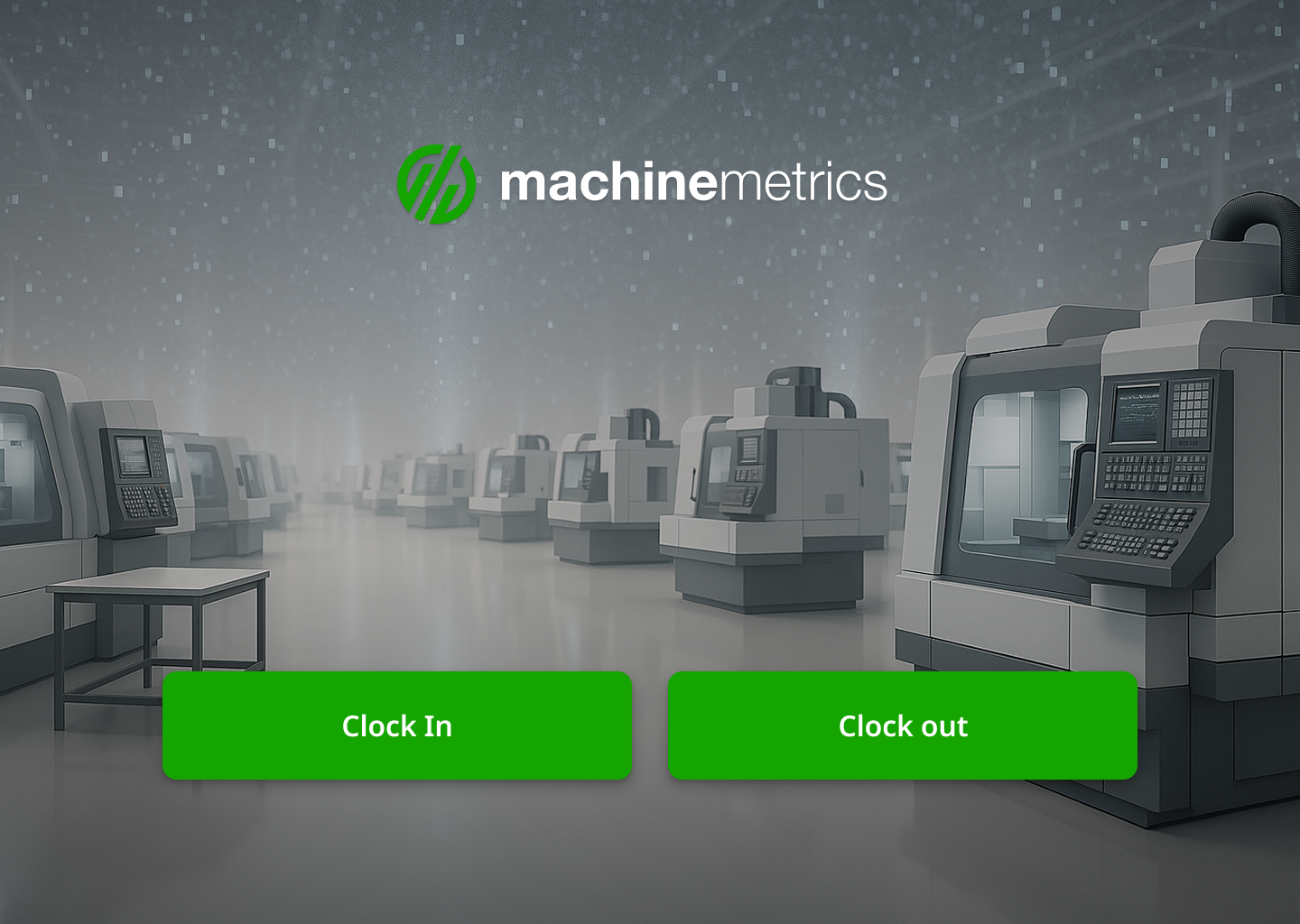 ERP Kiosk screen with Clock In and Clock Out buttons