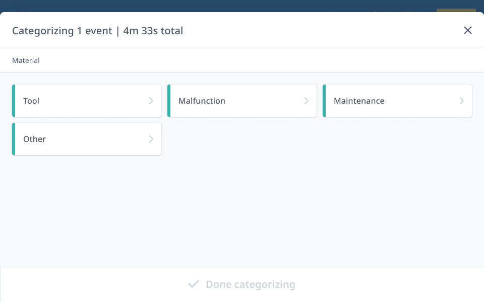 Selecting a downtime subcategory