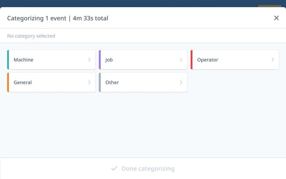 Selecting a downtime category