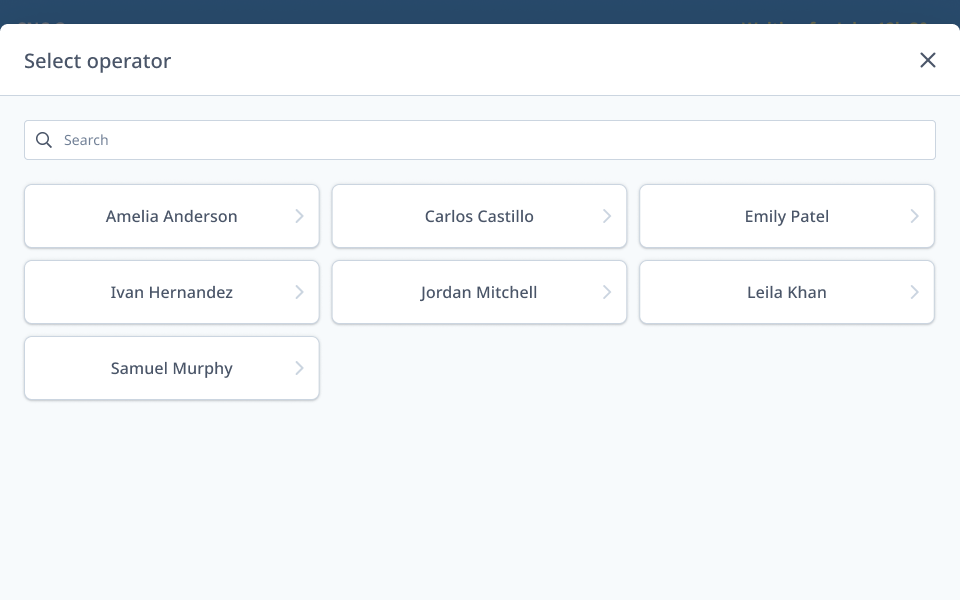 Select operator screen