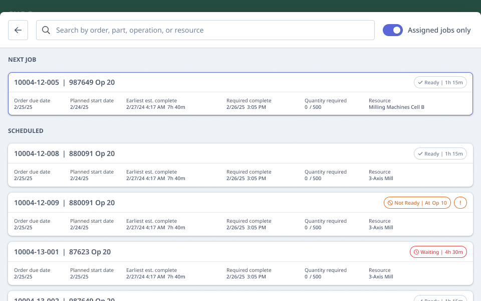 Job search screen with search bar and filters