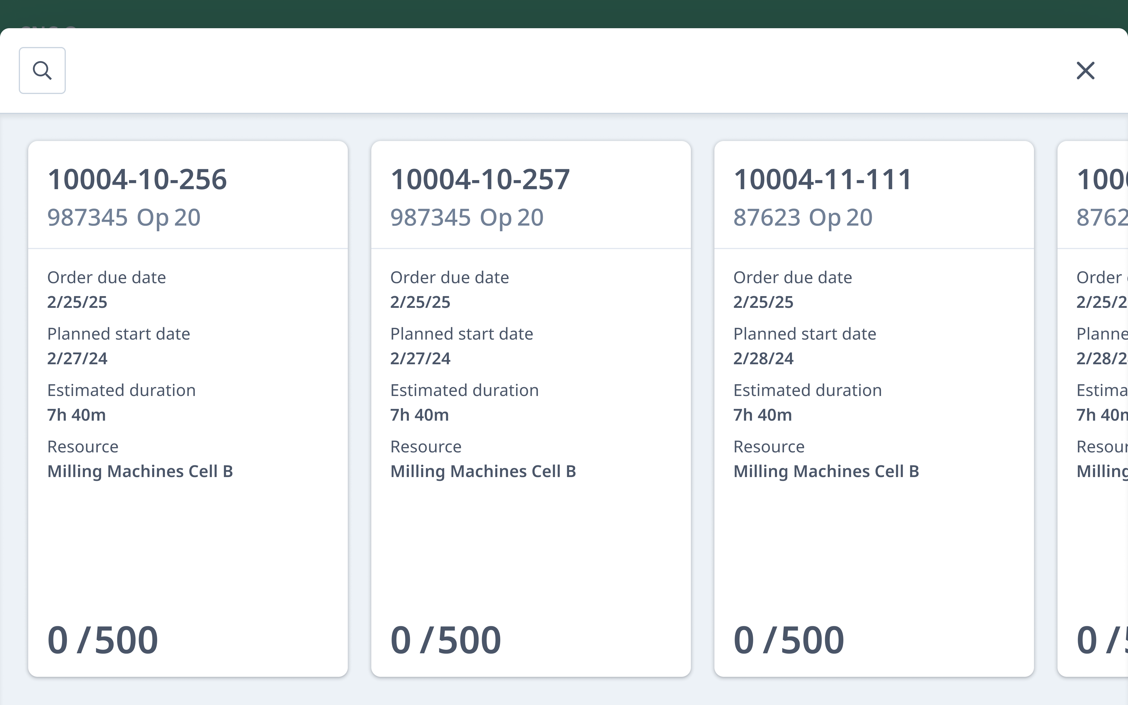 Job selection screen with unscheduled jobs