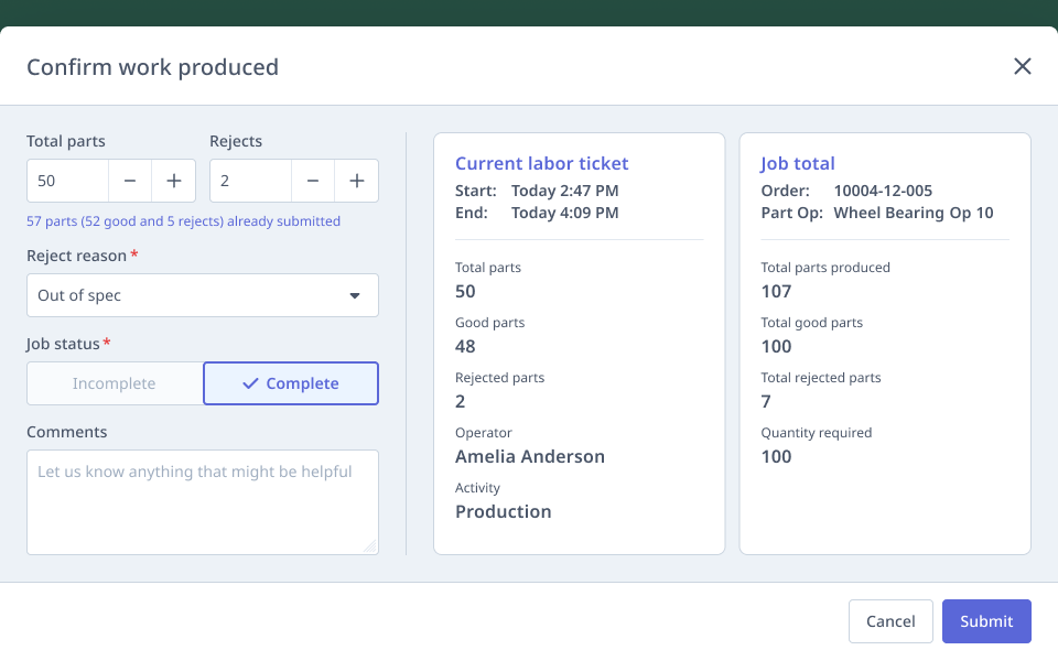 Production submission form — Complete