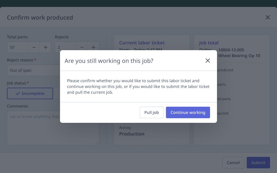 Stop job confirmation dialog